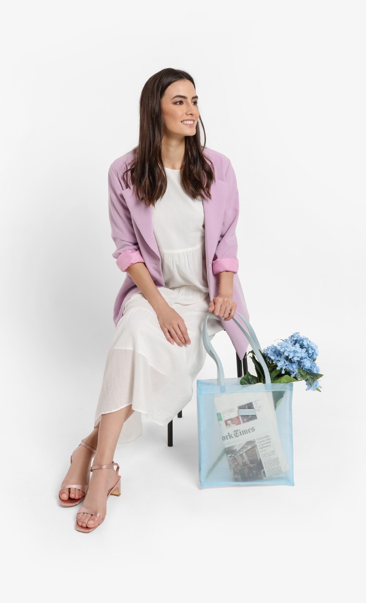 Hello Missy Mesh Tote In Sky Blue