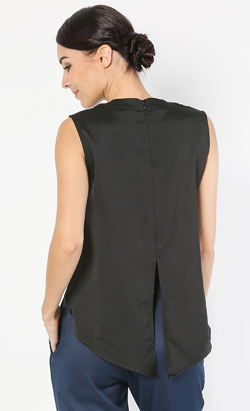 Floral Embellished Wing Back Top in Black image 2
