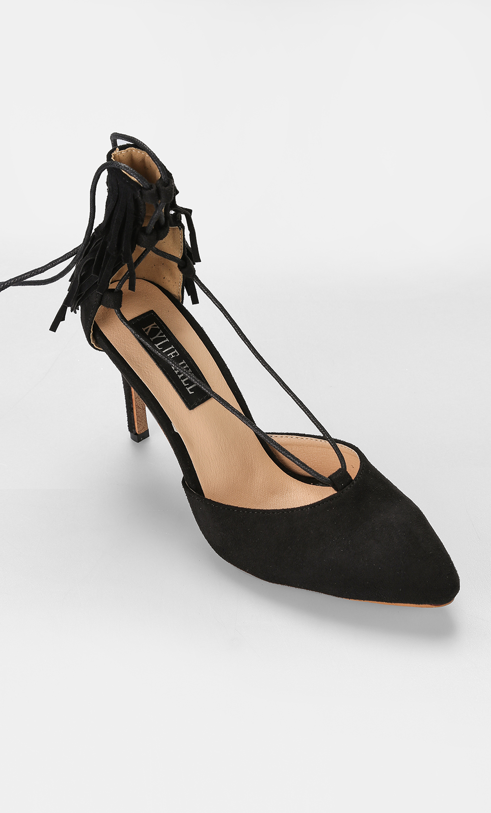 Kanya Lace Up Faux Suede Heels in Black | FashionValet