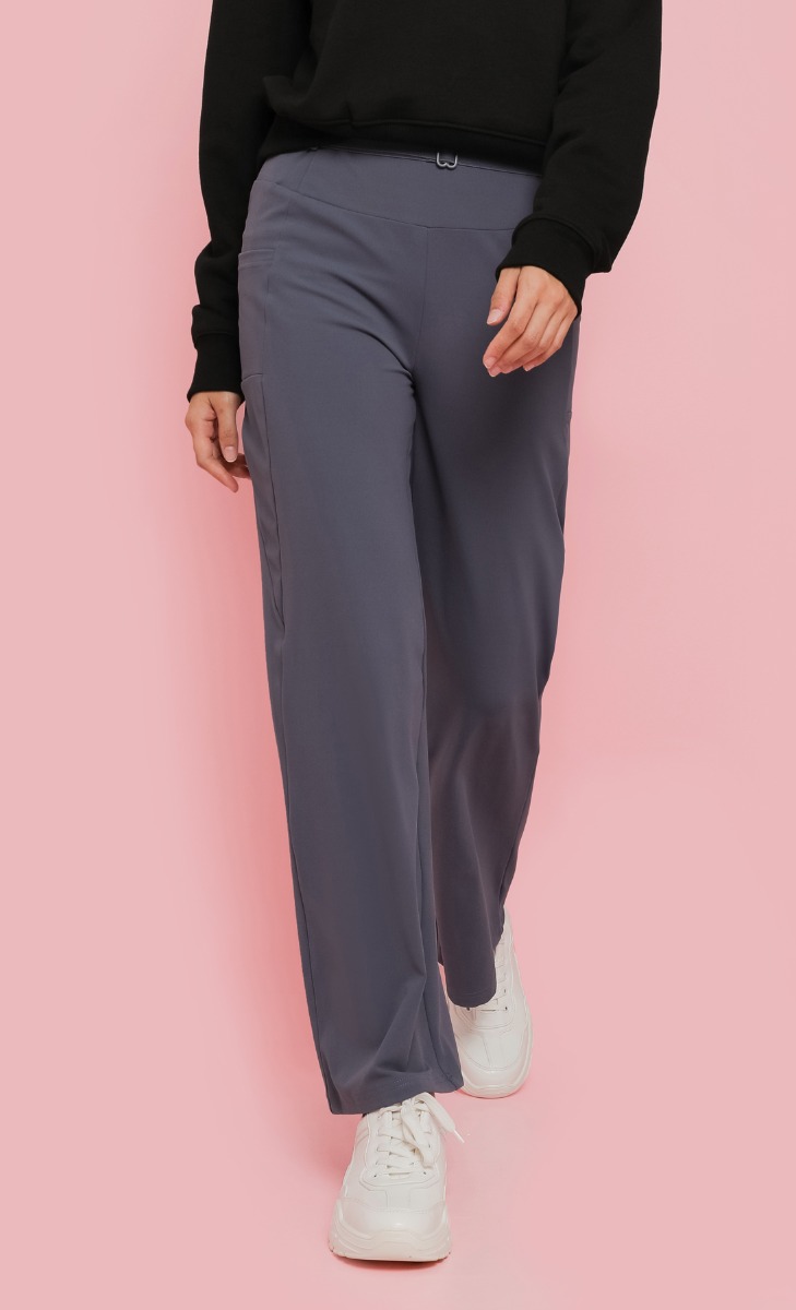Adjustable Loose Fit Pants	in Dark Dusty Blue