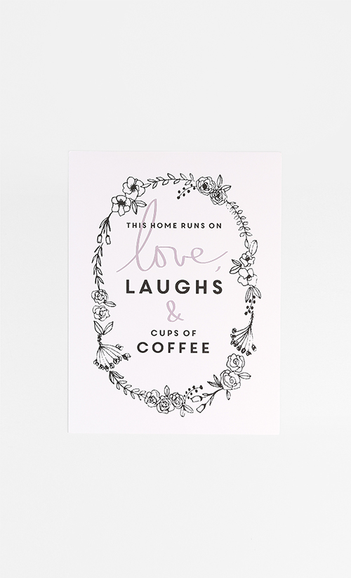 Medium Love Laughs and Coffee Print Card in White