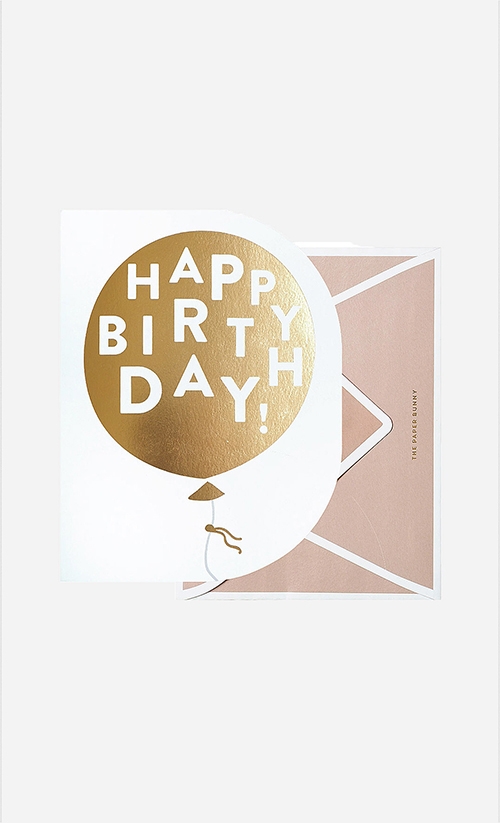 Happy Birthday Balloon Card in White and Gold