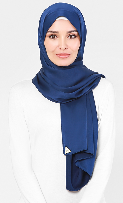  Cakenis  Lush Satin Duo Scarf in Navy and Peach FashionValet