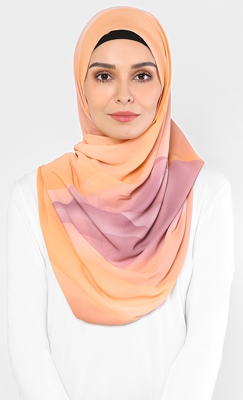  Cakenis  Premium Printed Chiffon Shawl in Vanilla Nude 