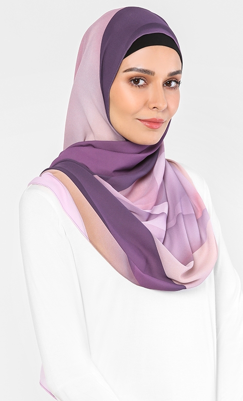  Cakenis  Premium Printed Chiffon Shawl in Lavender Bloom 