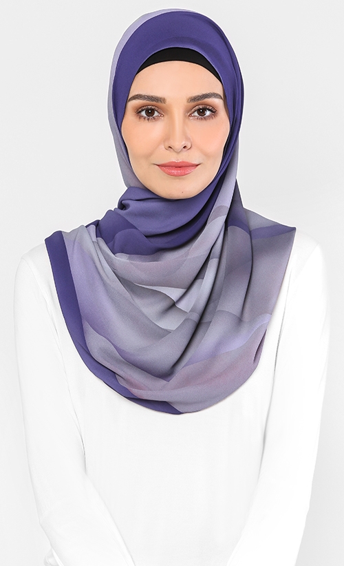  Cakenis  Premium Printed Chiffon Shawl in Dark Orchid 