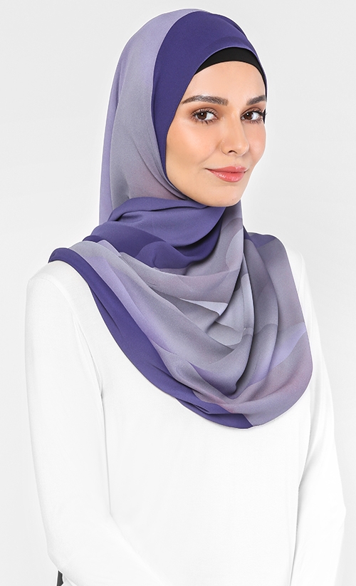  Cakenis  Premium Printed Chiffon Shawl in Dark Orchid 