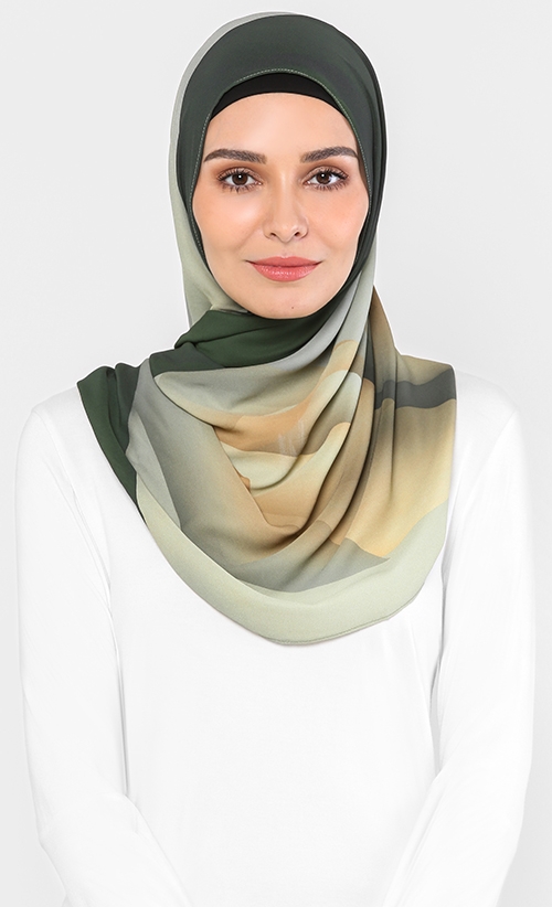  Cakenis  Premium Printed Chiffon Shawl in Jade Moss 