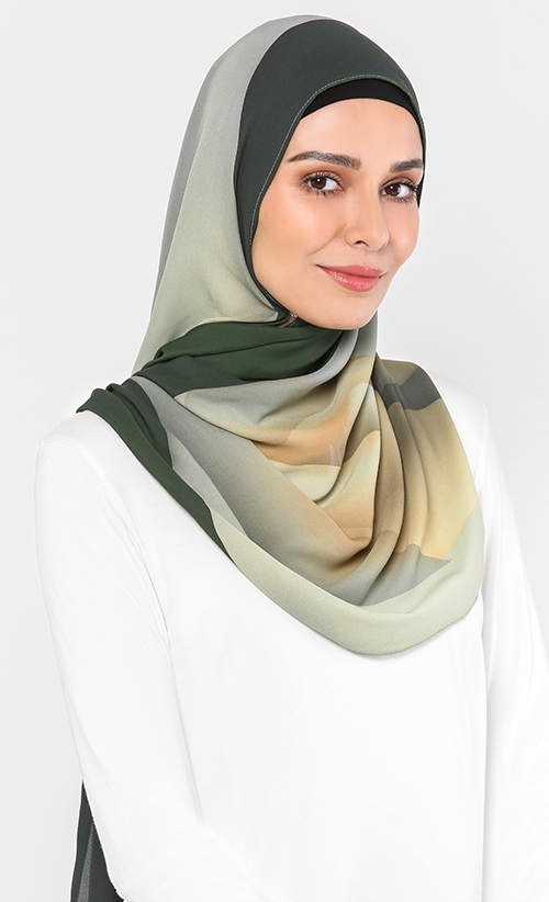  Cakenis  Premium Printed Chiffon Shawl in Jade Moss 