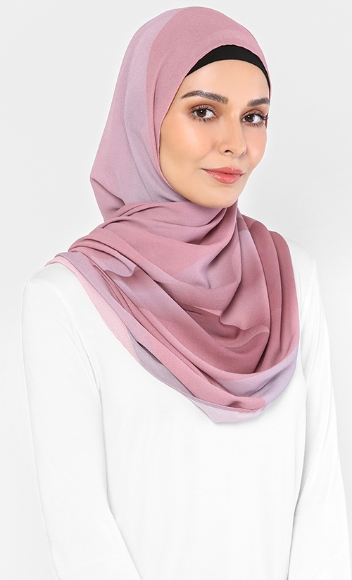  Cakenis  Premium Printed Chiffon Shawl in Ballet Pink 