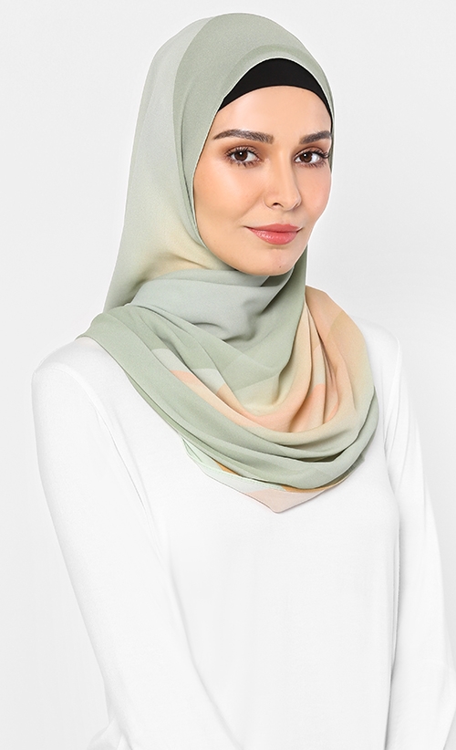  Cakenis  Premium Printed Chiffon Shawl in Honeydew 