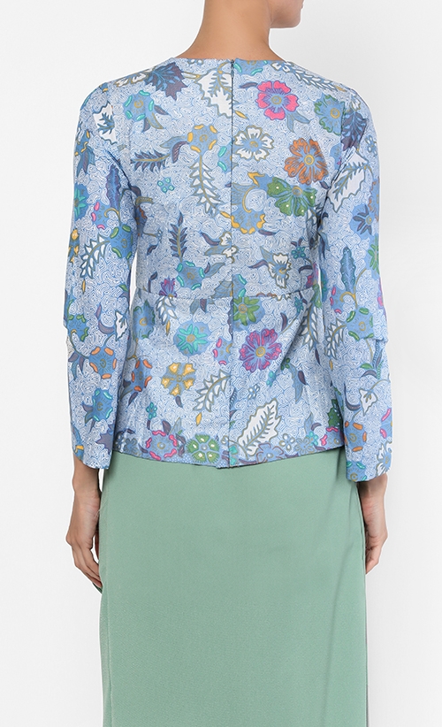 Taffy Peplum Kurung Top in Light Blue image 2