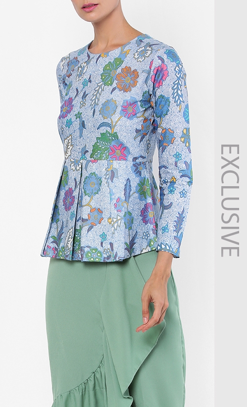 Taffy Peplum Kurung Top in Light Blue