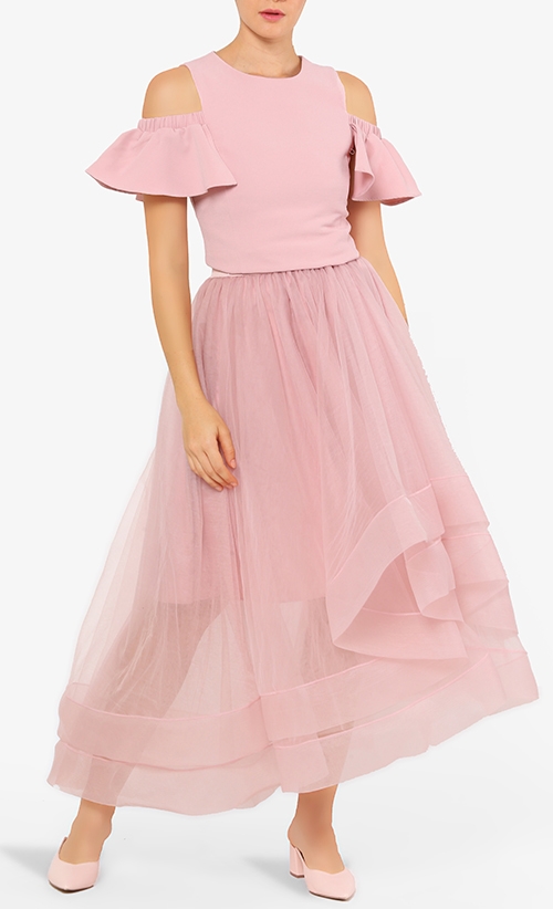 Tutu Tulle Hi-Low Skirt in Dusty Pink