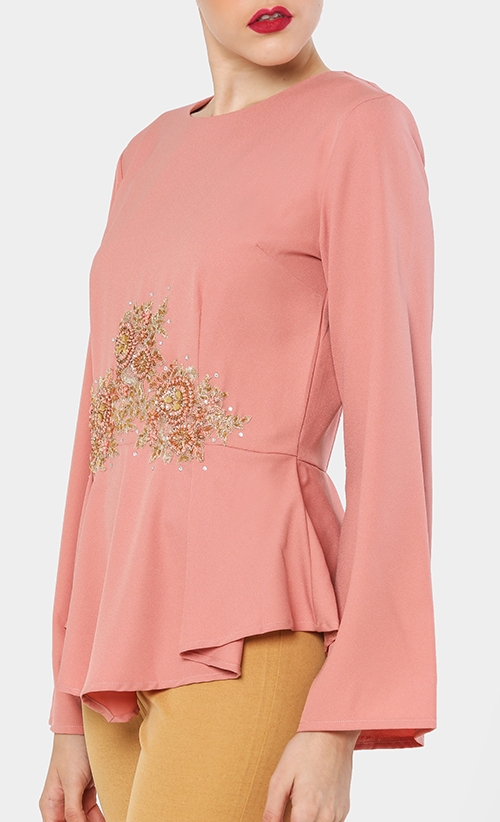 Lacey Peplum Top in Dark Peach image 2