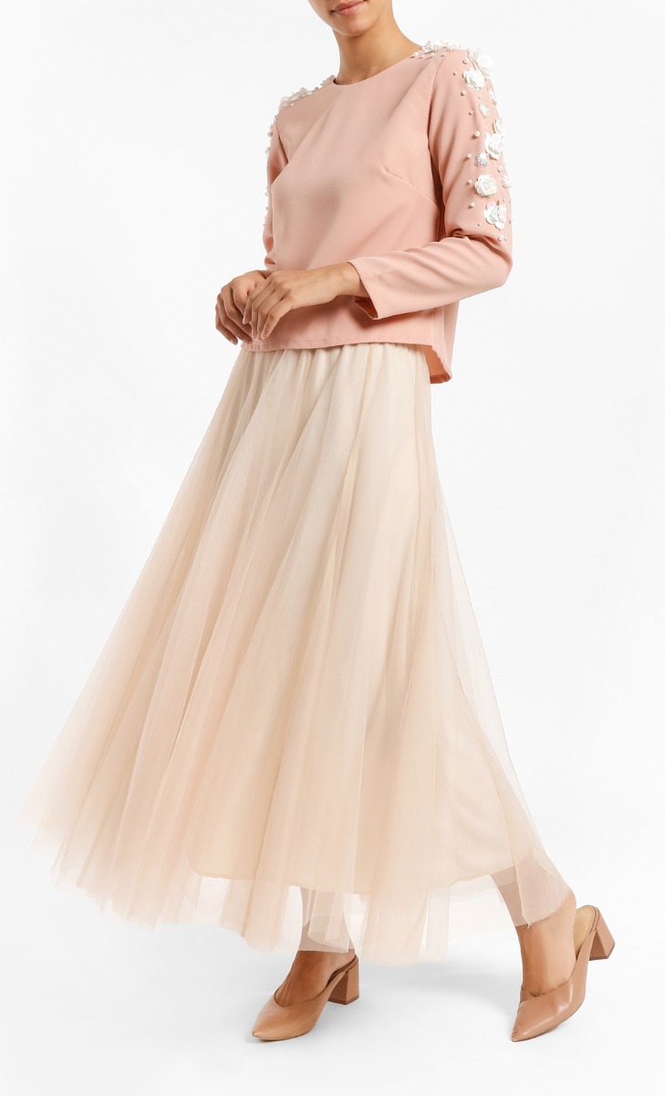 Beaded Sleeves Top 2.0 in Nude Pink
