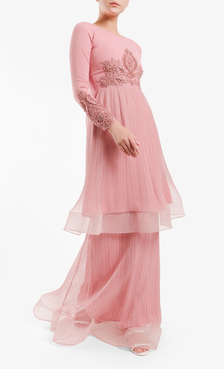 Mastani Pleated Kurung In Dusty Pink