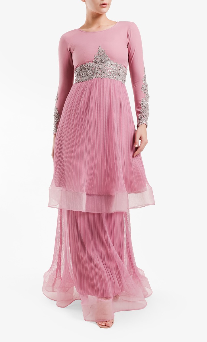 Mastani Pleated Kurung In Lavender Pink