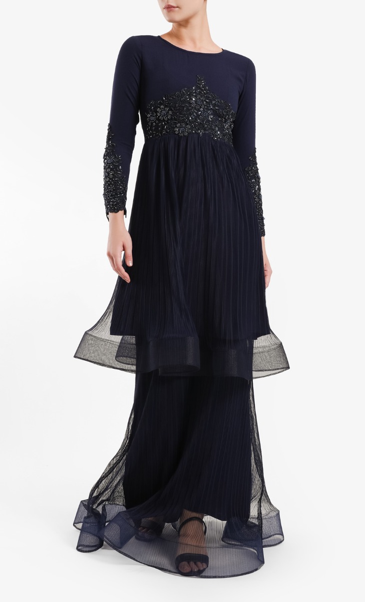 Mastani Pleated Kurung In Navy Blue