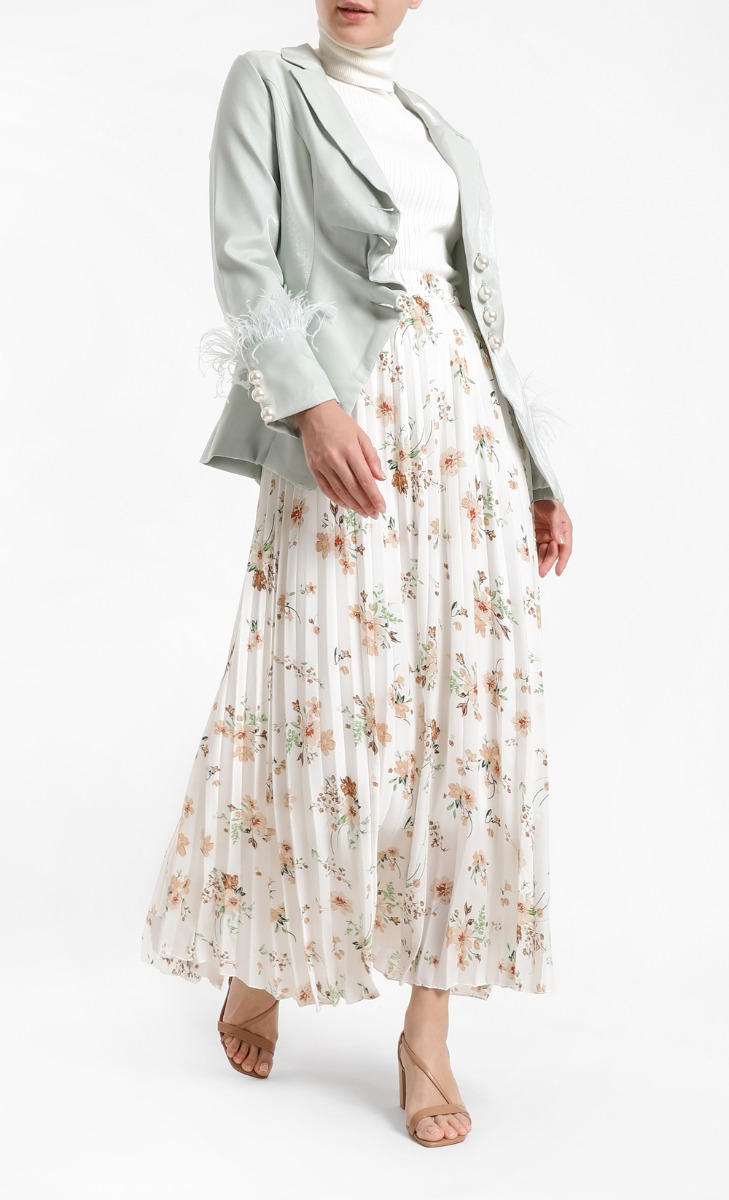 Pearls Fur Jacket In Light Green