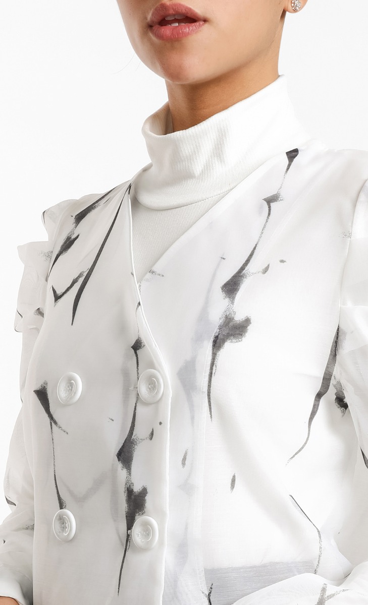 Abstract Puff Top In White image 2