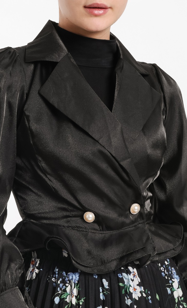 Organza Crop Blazer In Black image 2