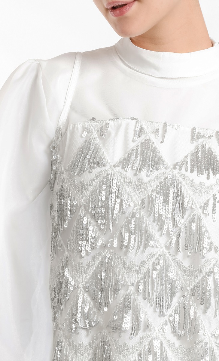 Fringe Midi Top In Silverish White image 2