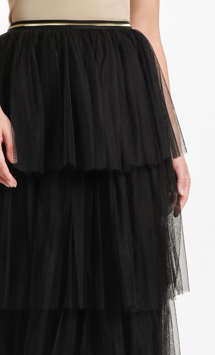 Fara Tiered Skirt In Black image 2