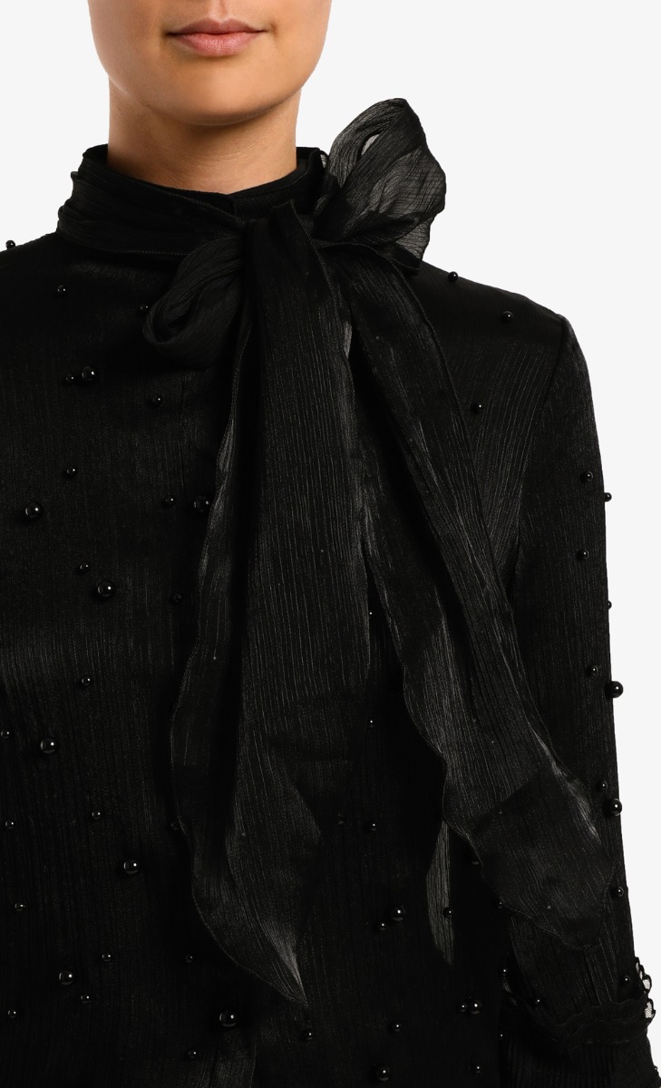 Chiffon Organza Pearl Top	in Black image 2