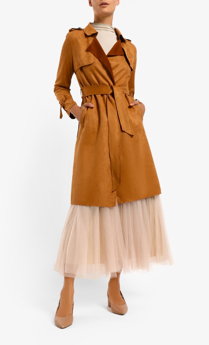 Long Trench Jacket in Brown