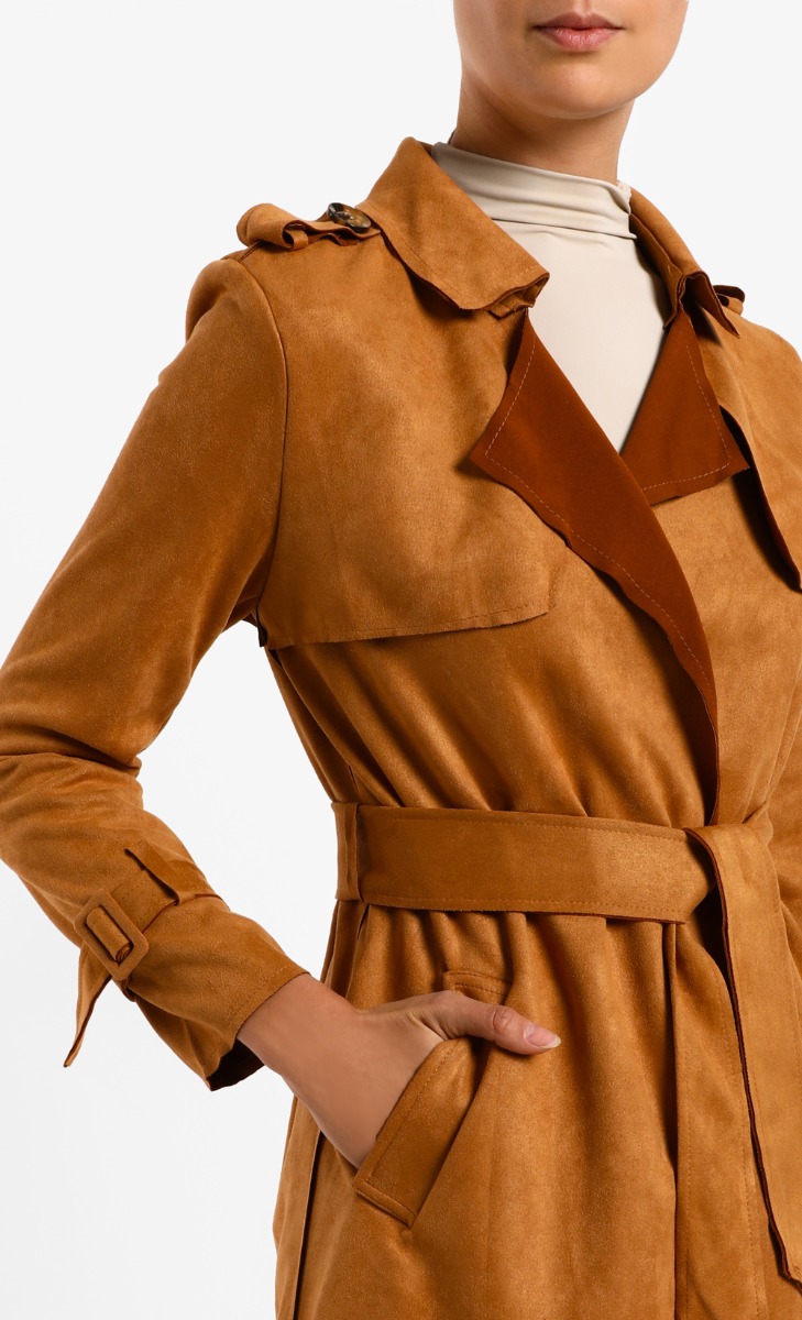 Long Trench Jacket in Brown image 2