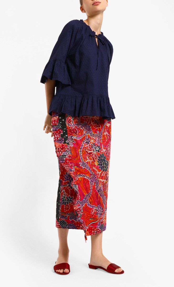 Sarimah Side Ruffles Skirt In Multicolour Pink