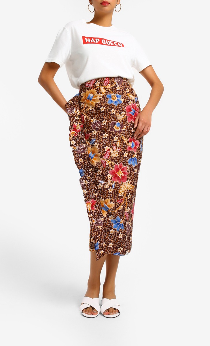 Sarimah Side Ruffles Skirt in Brown