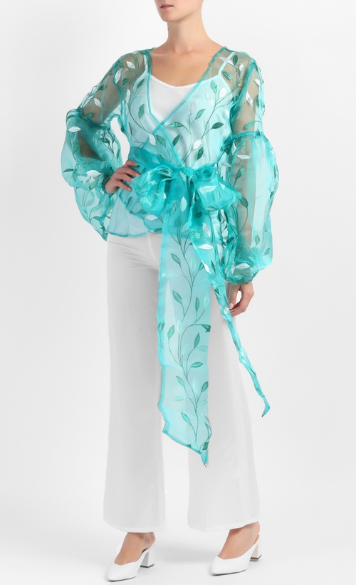 Azizah Puff Top in Turquoise 