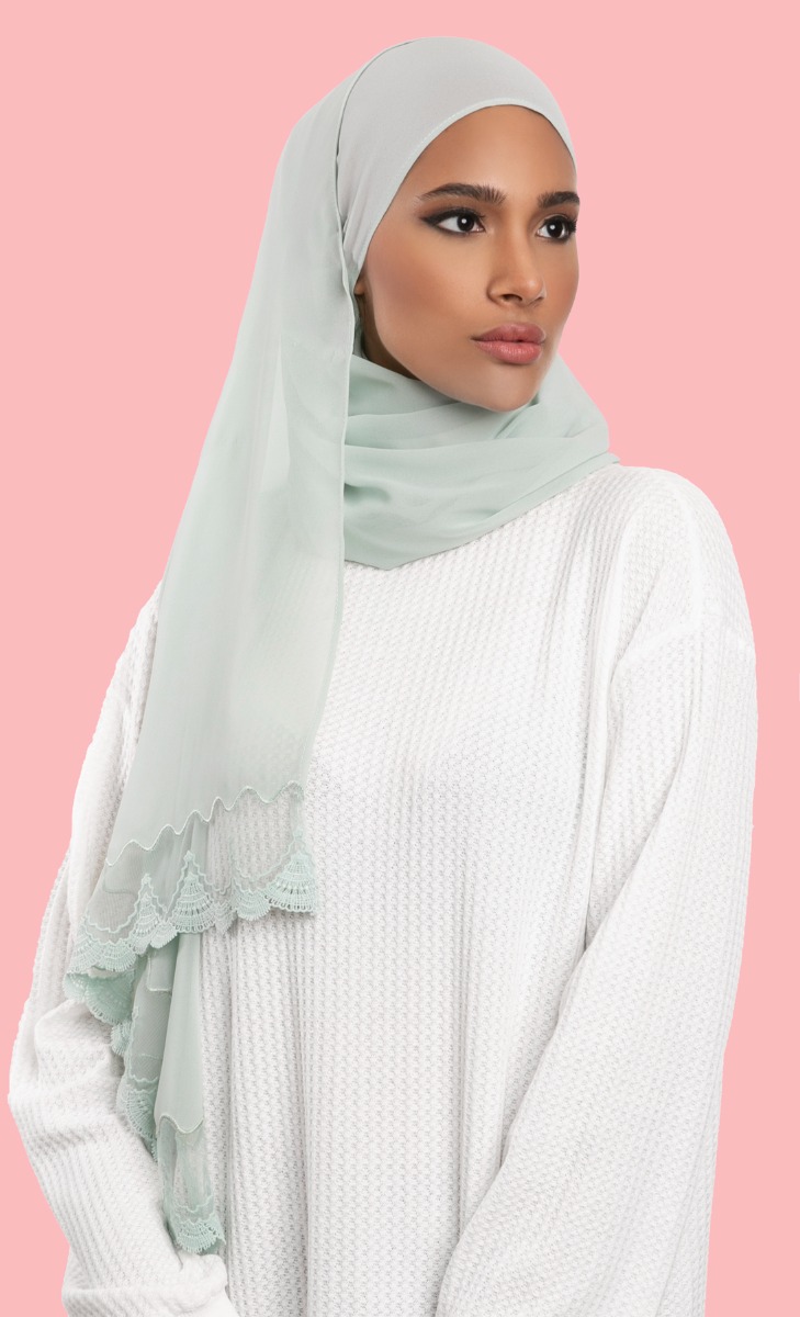 Surabaya Chiffon Lace Hijab in Sage