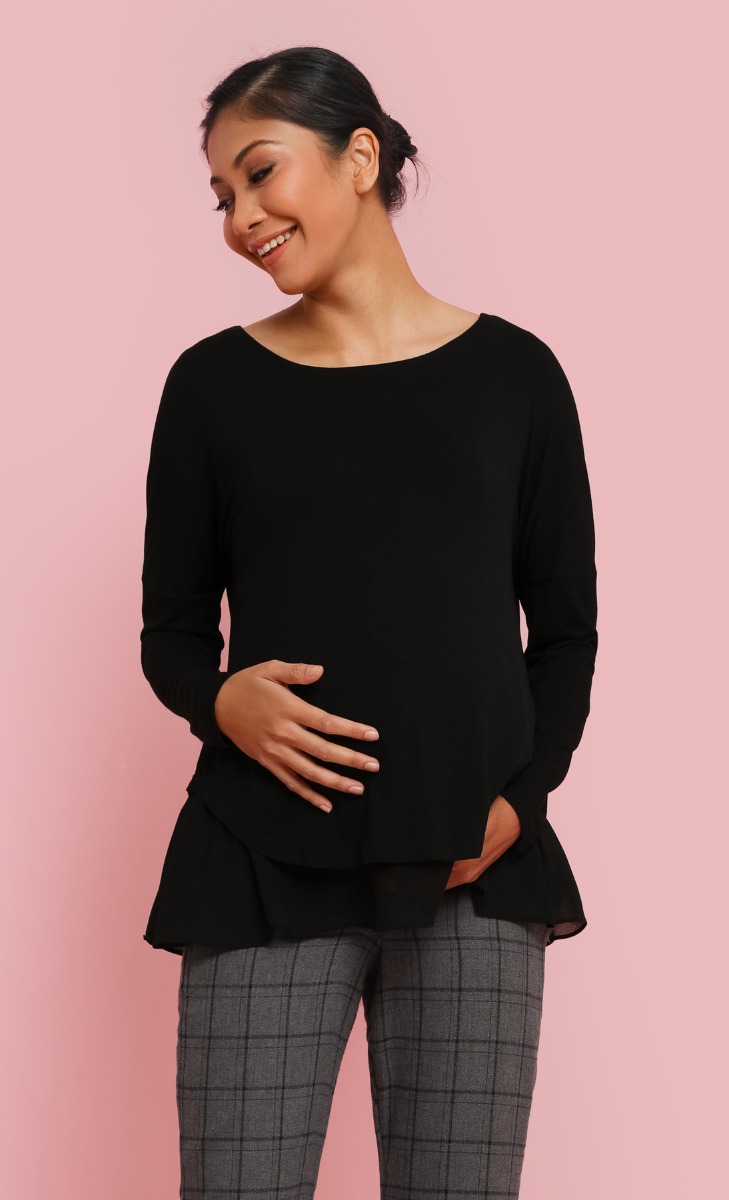Long Sleeve Layered Top In Black