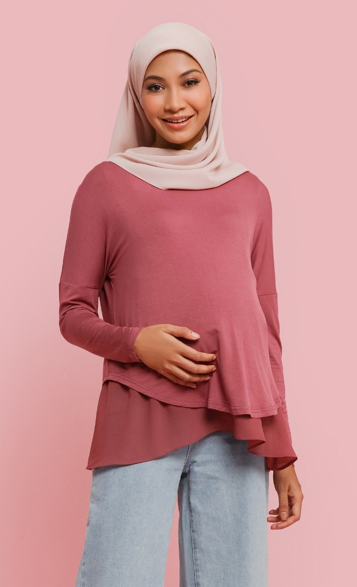 Long Sleeve Layered Top In Berry