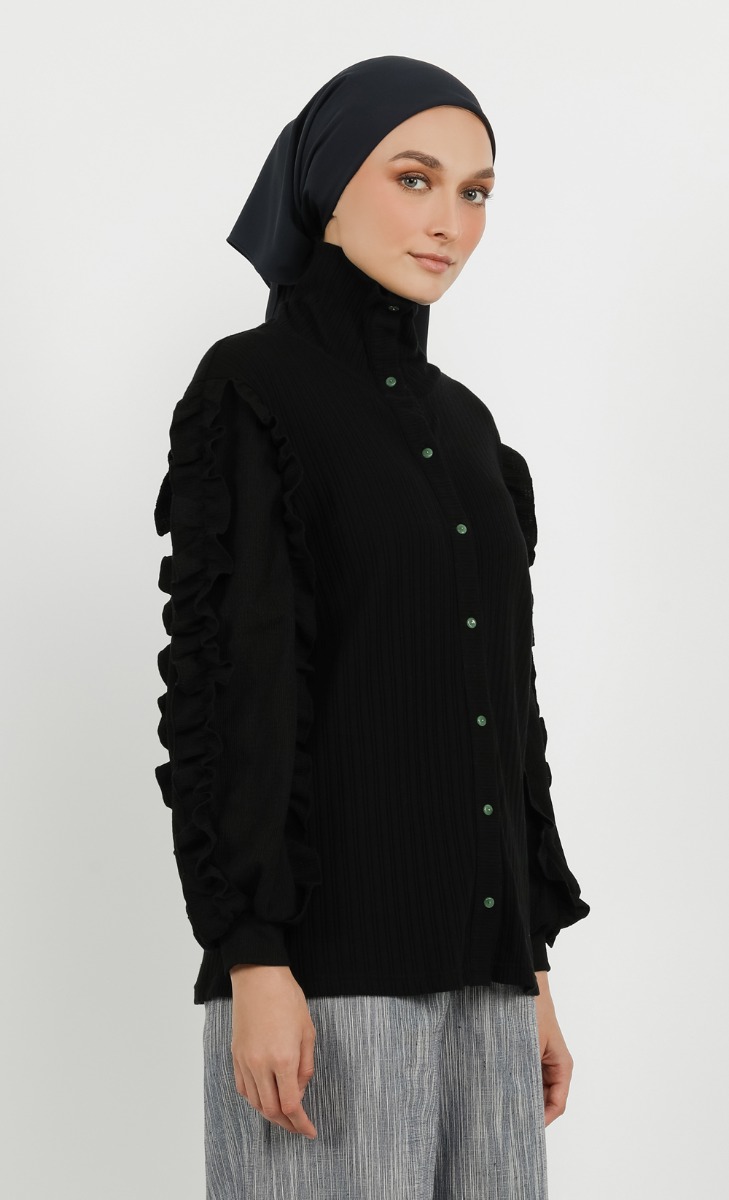 Ruffle Sleeve Top in Black