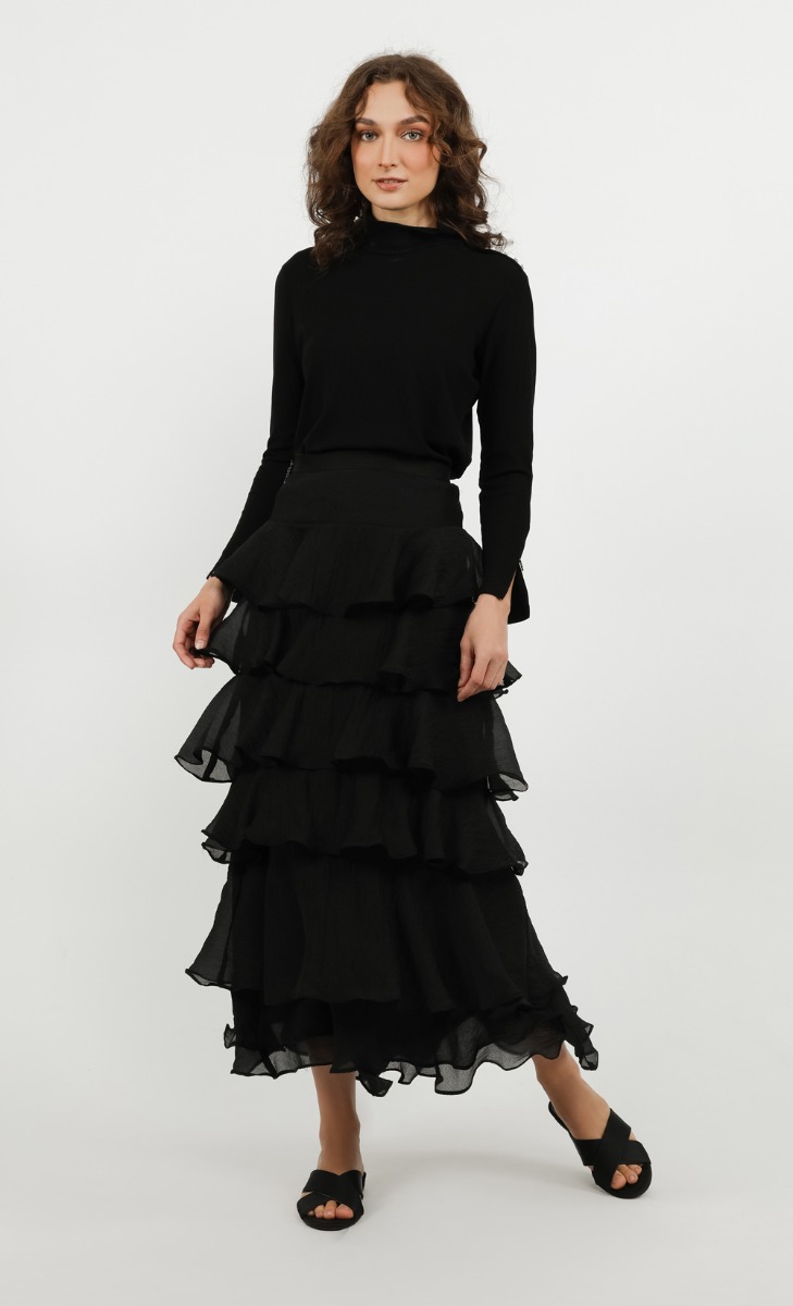 High Waist Layered Skirt in Black