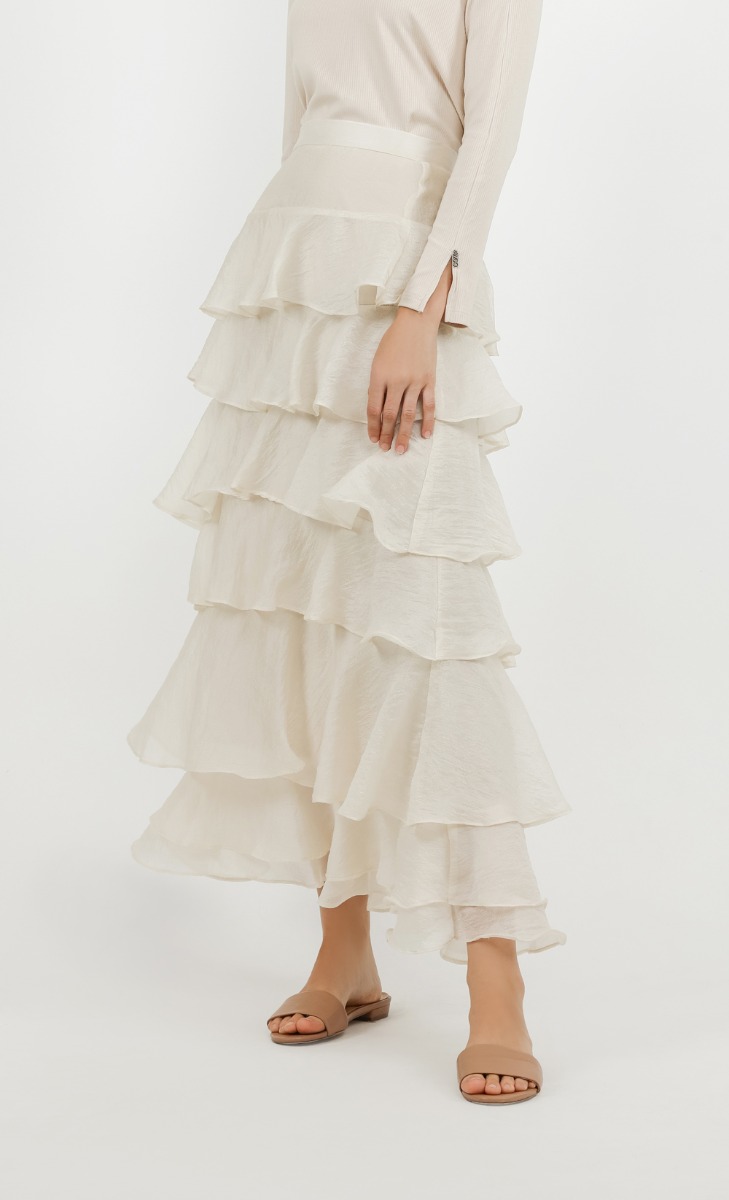 High Waist Layered Skirt in Eggshell