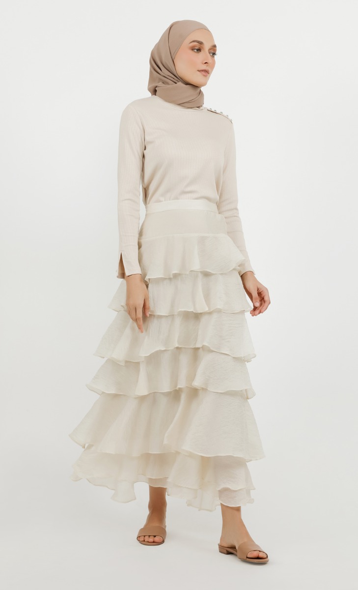 High Waist Layered Skirt in Eggshell image 2