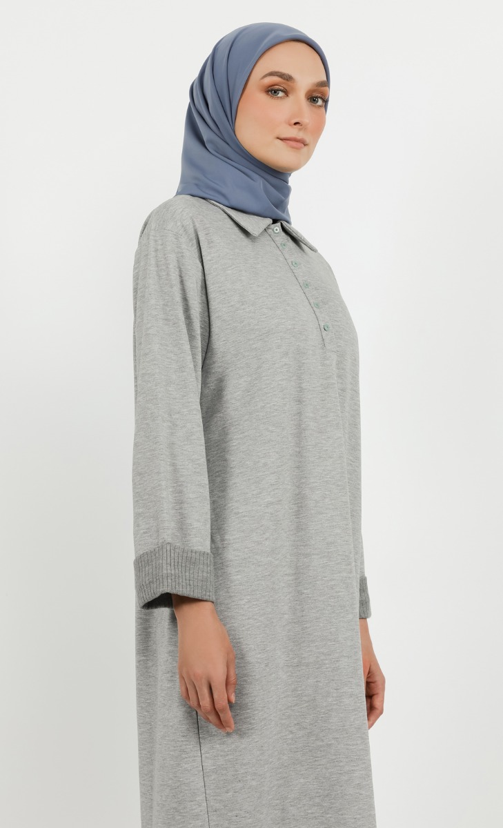 Contrast Cuff Shirt Dress in Grey image 2