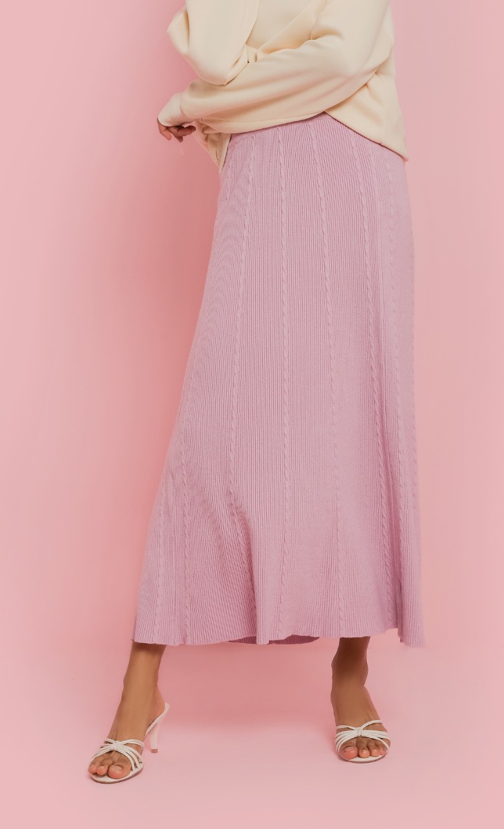 Cable Knit A-Line Skirt in Lilac