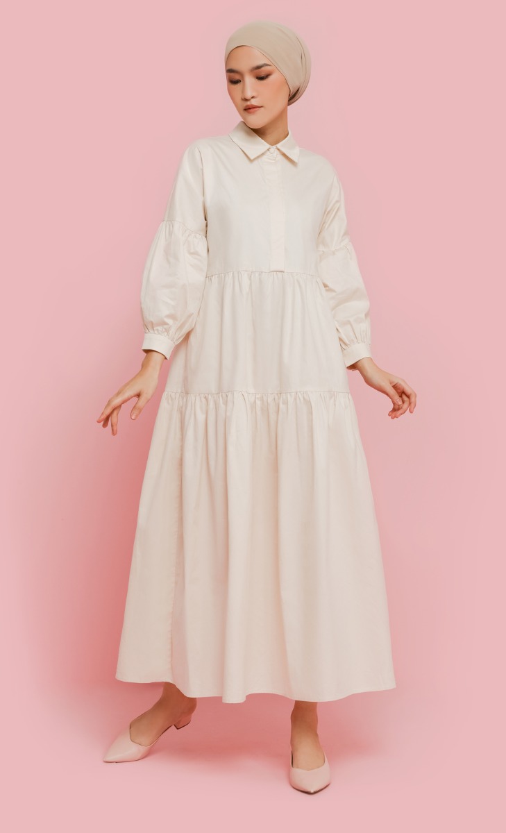 Tiered Cotton Dress in Cream