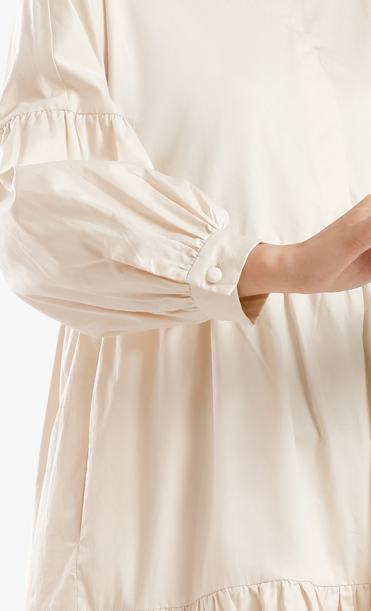 Tiered Cotton Dress in Cream | FashionValet