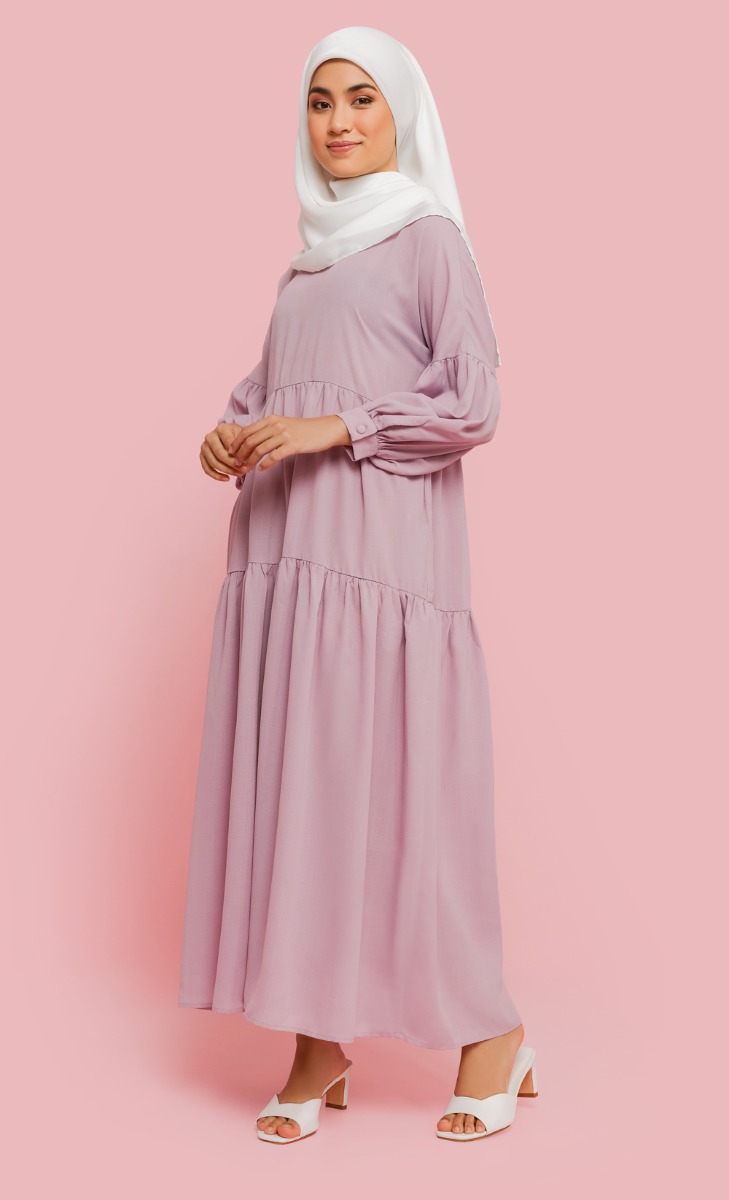 Highneck Tiered Dress in Lilac