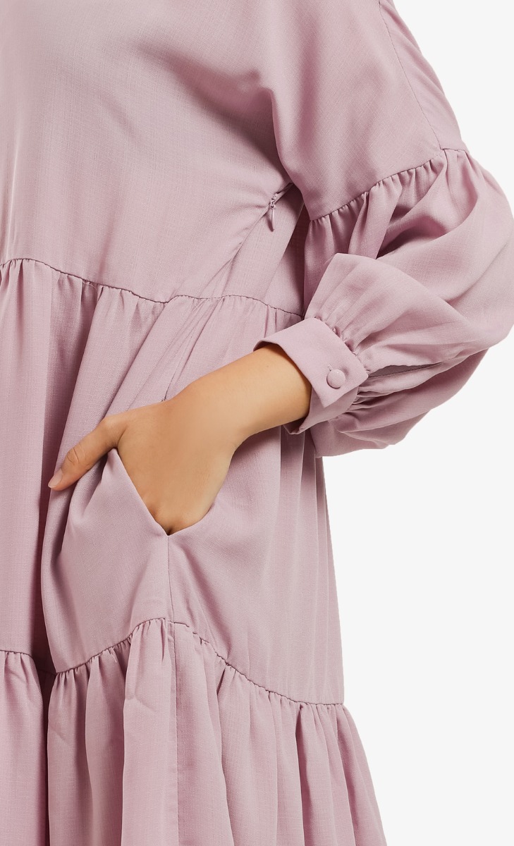 Highneck Tiered Dress in Lilac image 2