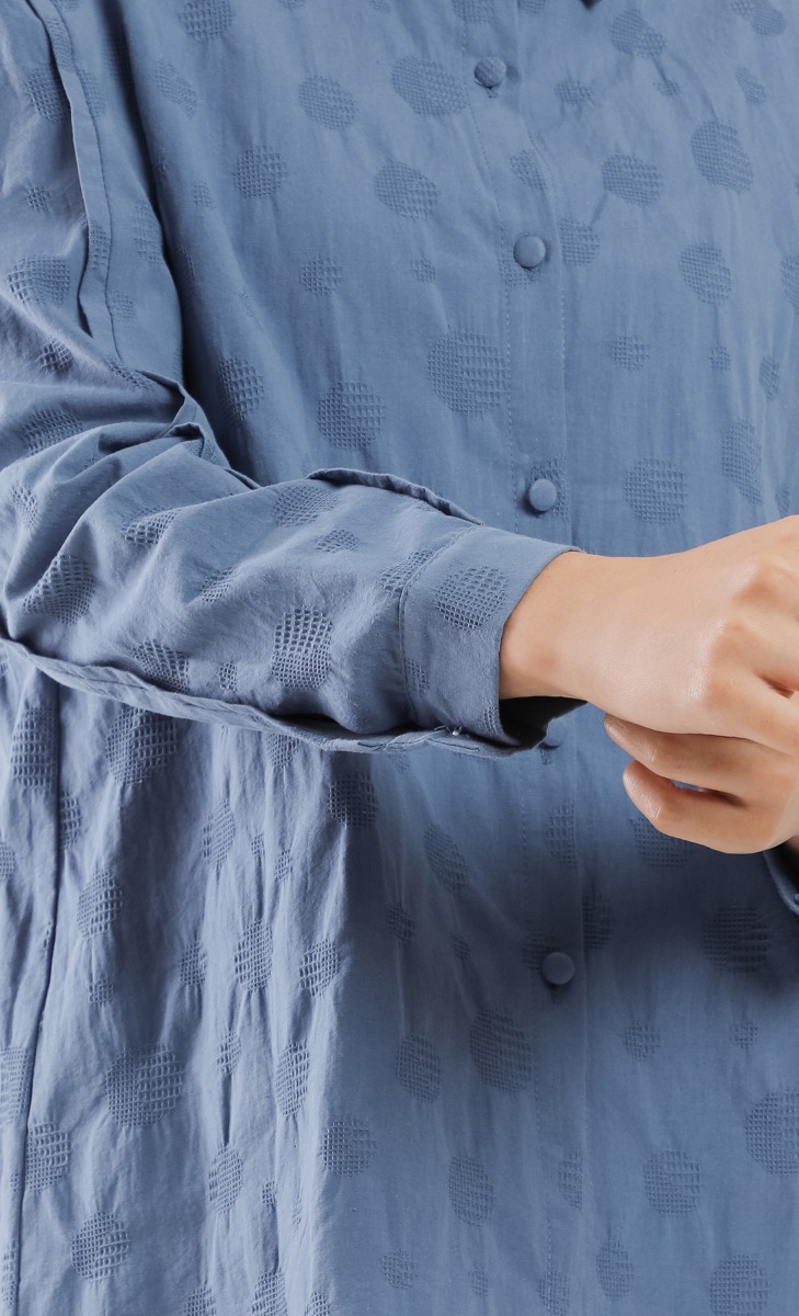 Puff Shoulder Cotton Textured Top in Blue image 2