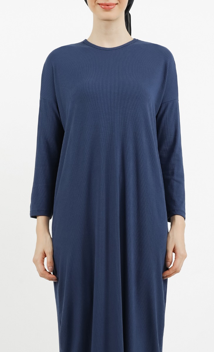 Ribbed Dress in Dark Blue image 2