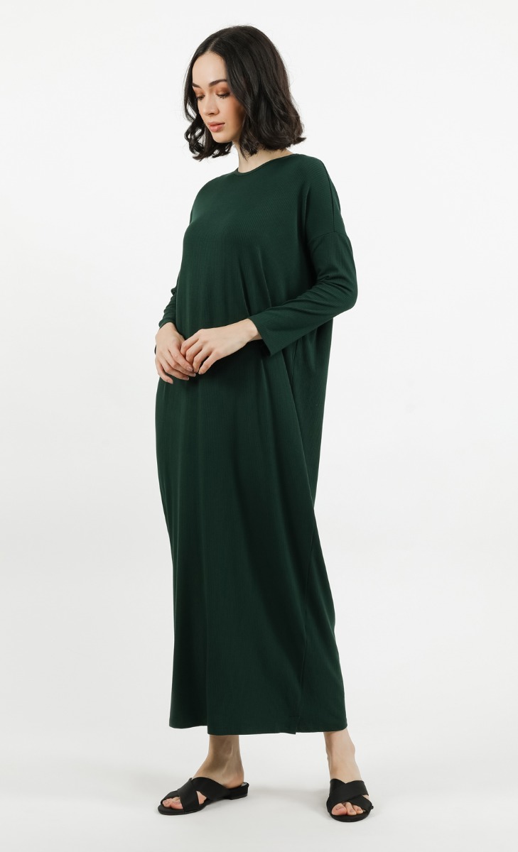 Ribbed Dress in Emerald Green